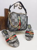 Monogram Canvas Hobo Bag & Slide Sandals Set – Black & White