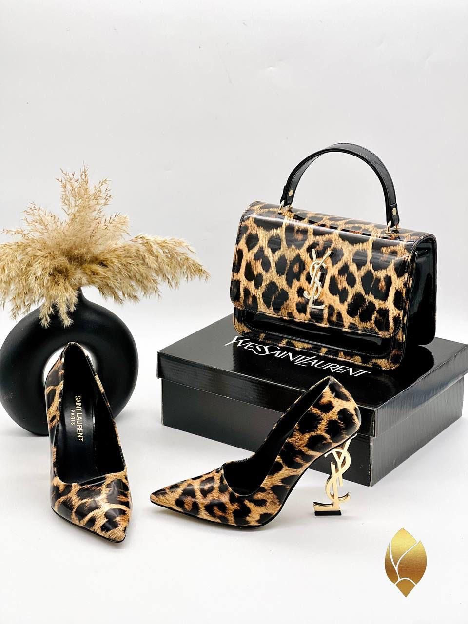 Leopard Print Patent Leather Bag & Stiletto Heels Set