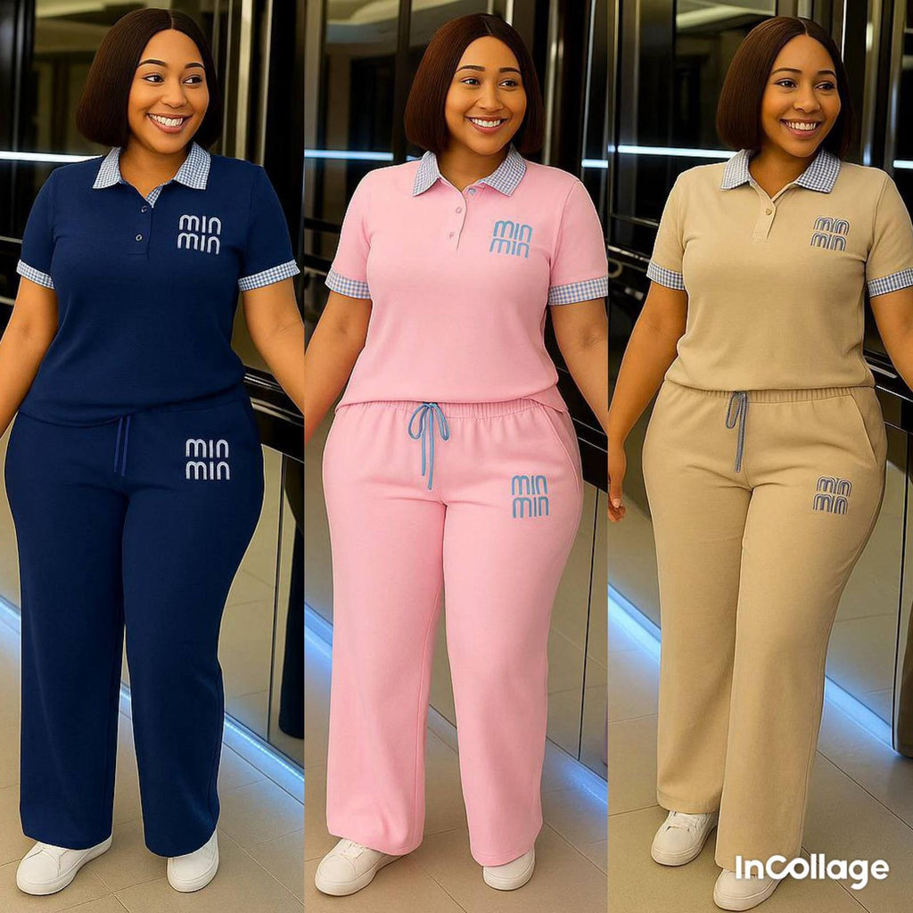Women's Polo Collar Logo Two-Piece Lounge Set