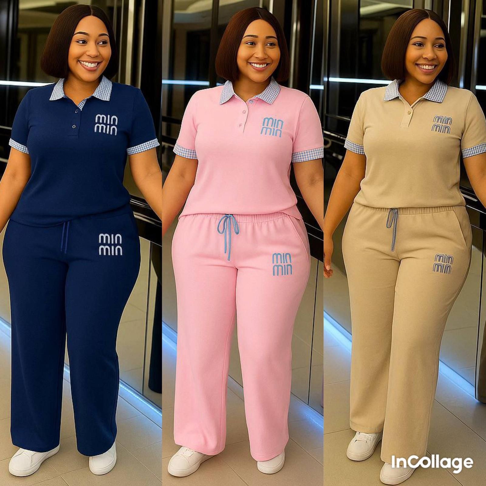 Women's Polo Collar Logo Two-Piece Lounge Set