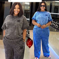Women's Acid Wash Wide-Leg Two-Piece Lounge Set