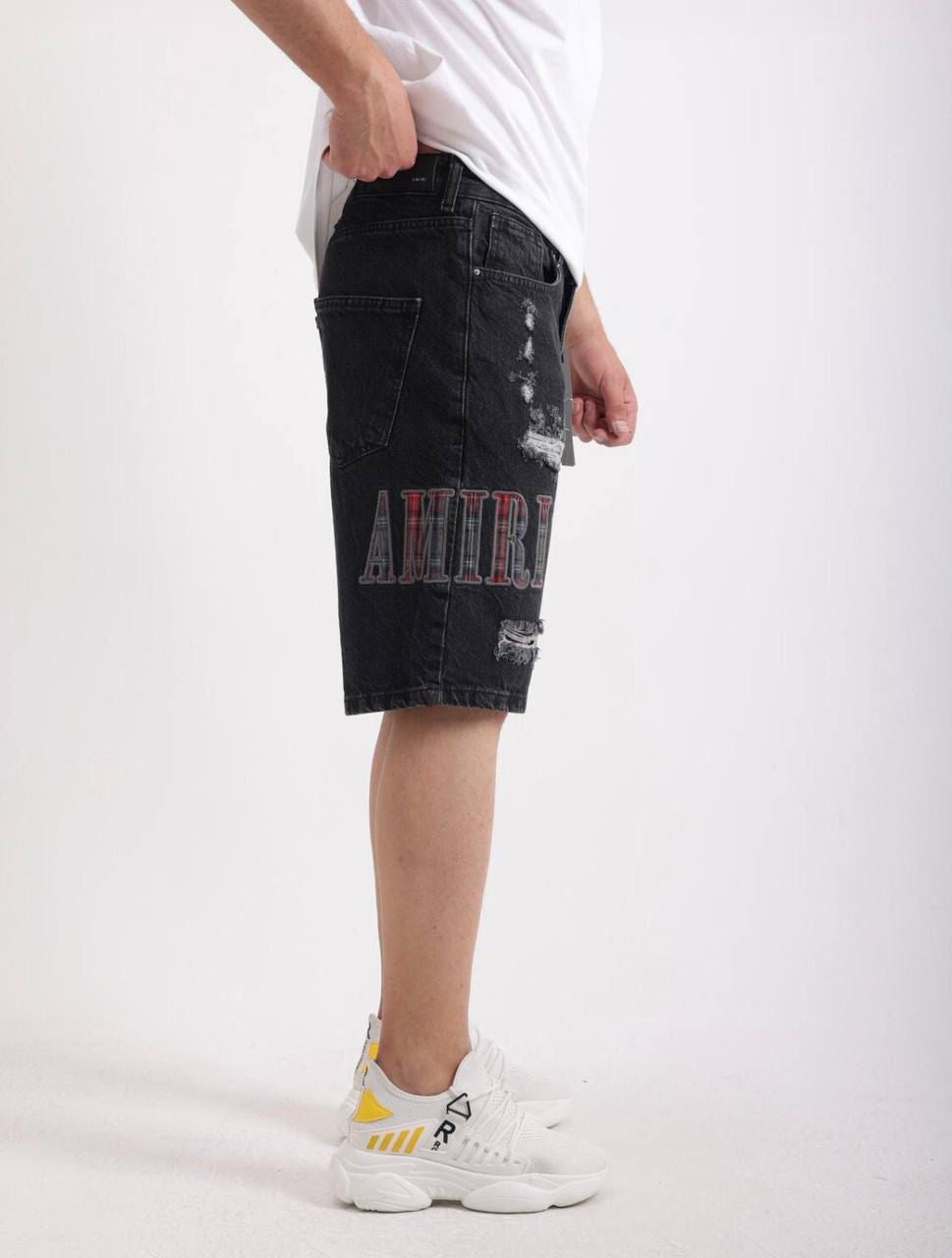 Distressed Logo Denim Shorts