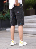Monogram Print Denim Shorts- Men