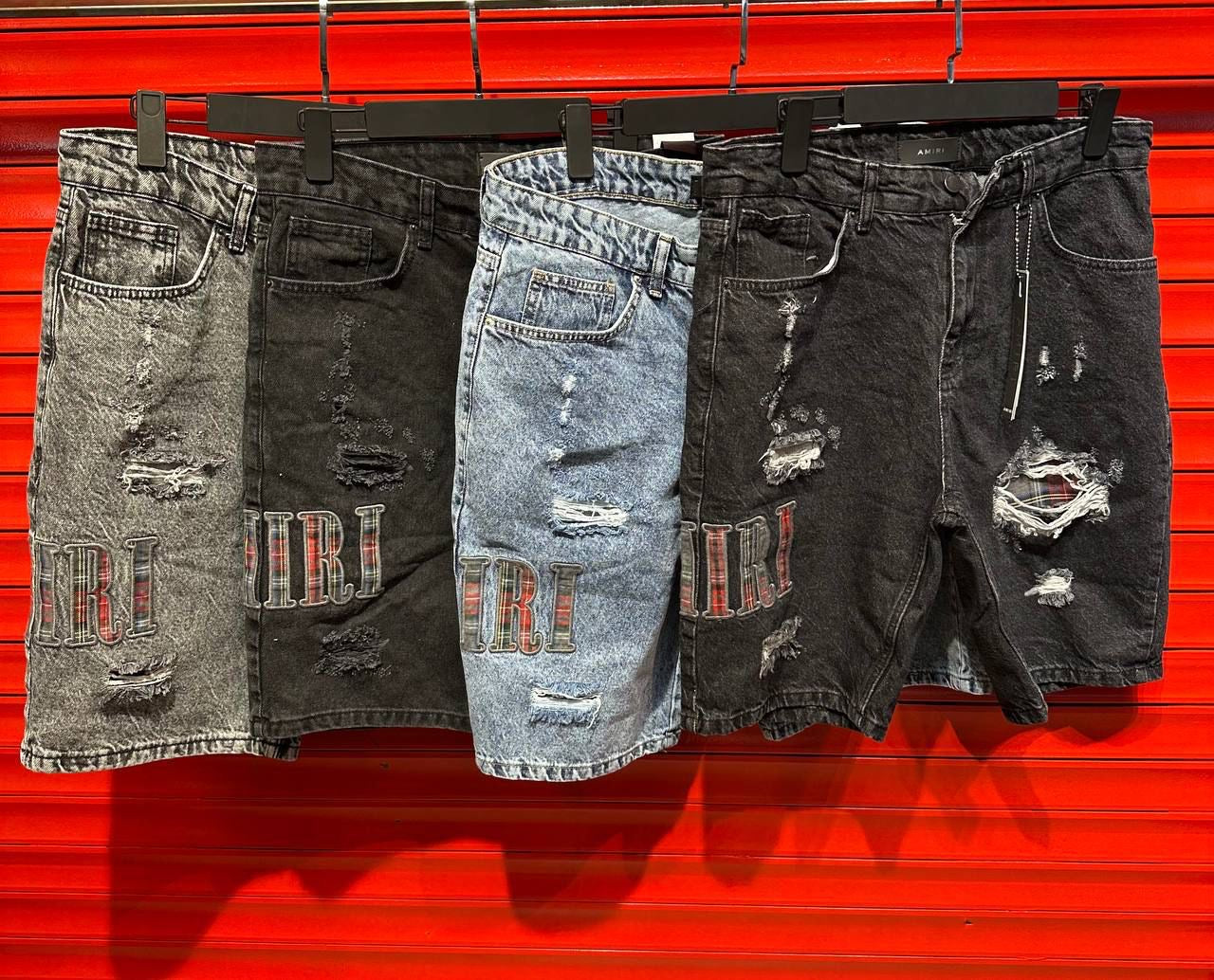 Distressed Logo Denim Shorts